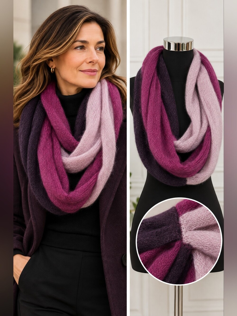 Tristan Mohair Blend 3-Strand Infinity Scarf Made in Italy